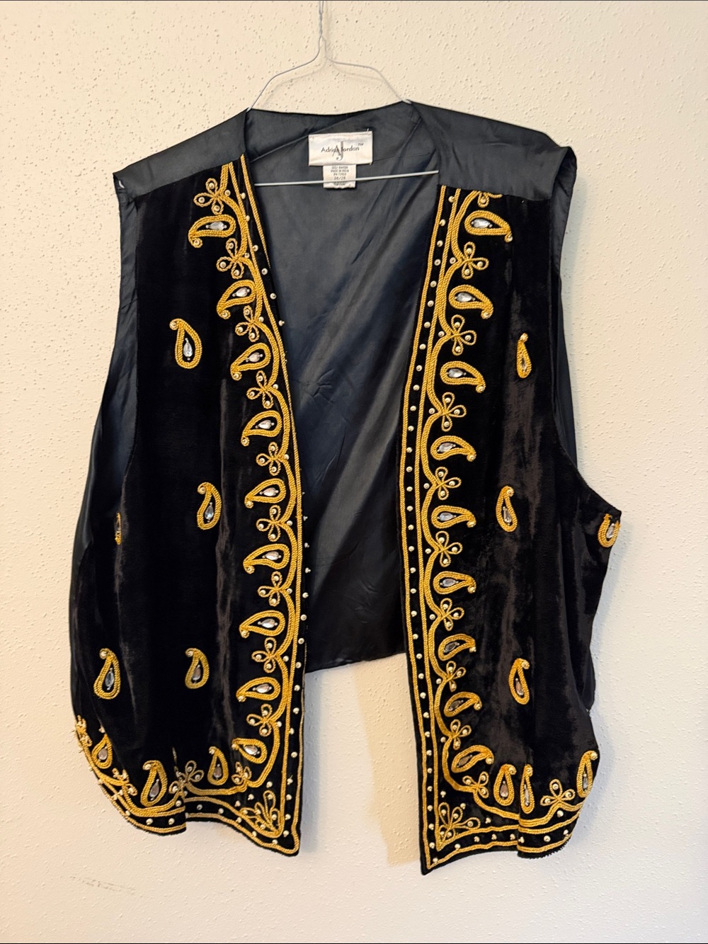 Adrian Jordan Black Velvet Men's Embroidered Vest with Gold Paisley Detailing